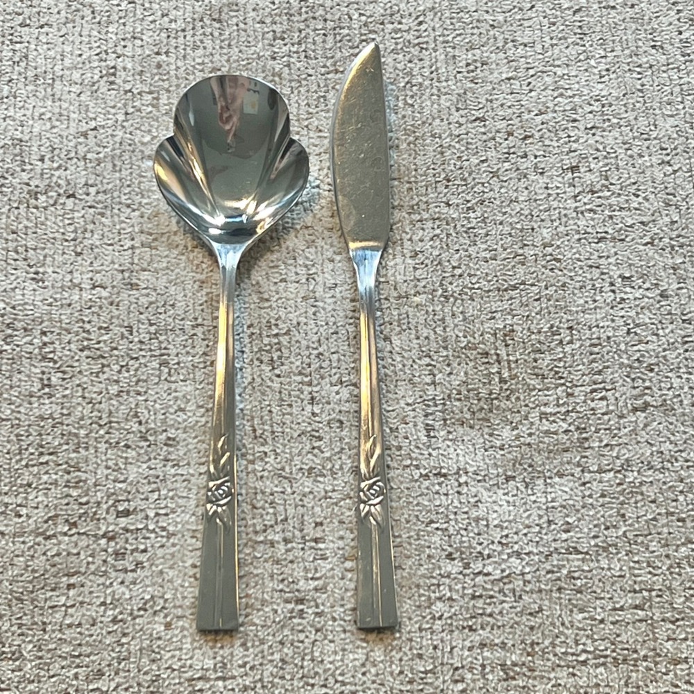 Epic Custom Stainless Taiwan Rose Floral Sugar Spoon and Butter Knife Set